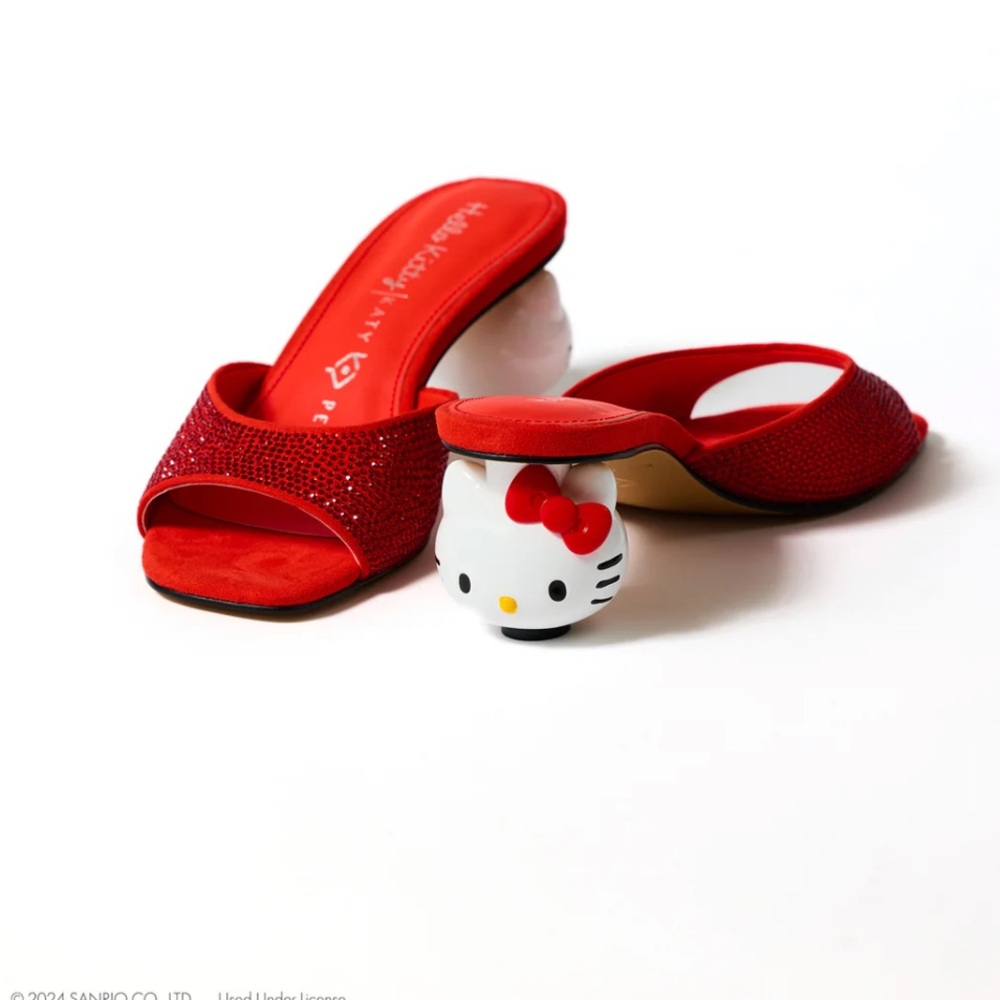 Katy Perry Hello Kitty Red Rhinestone Heels, Slides, Size 6.5, New in Box!